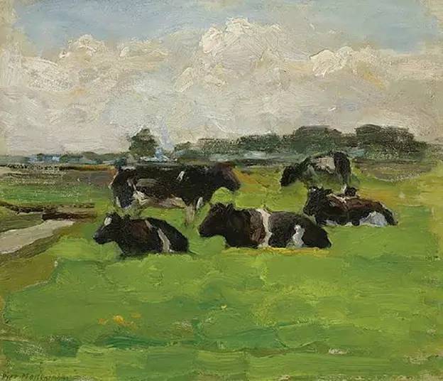 4 1901 Polder Landscape with Group of Five Cows