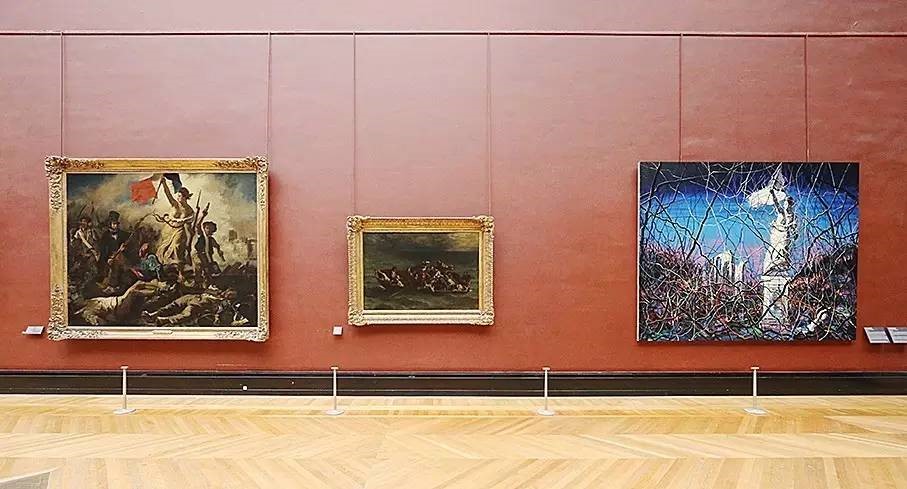 曾梵志《从1830 年至今 No.4》与德拉克洛瓦《自由引导人民》曾在卢浮宫德侬厅并置展出，2014